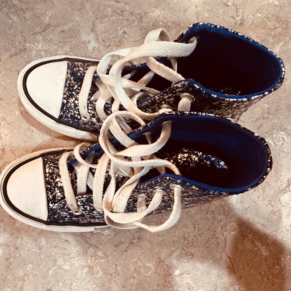 Converse Chuck Taylor All Star Hi Top Blue Silver Glitter Confetti Kids Size 13